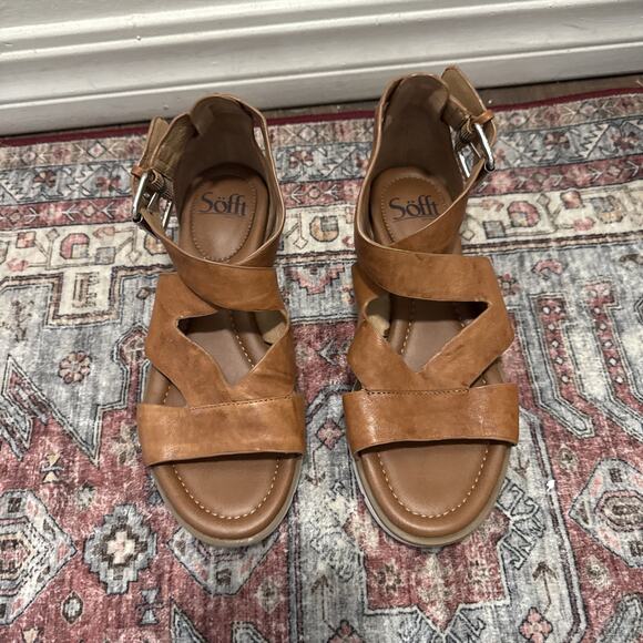 Sofft Mirabelle platform sandals size 8 M Brown Leather crisscross straps NEW - Picture 3 of 7